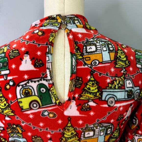 Born Famous Red Truck Camper Print High Neck Christmas Holiday Dress Women's M - Picture 4 of 12